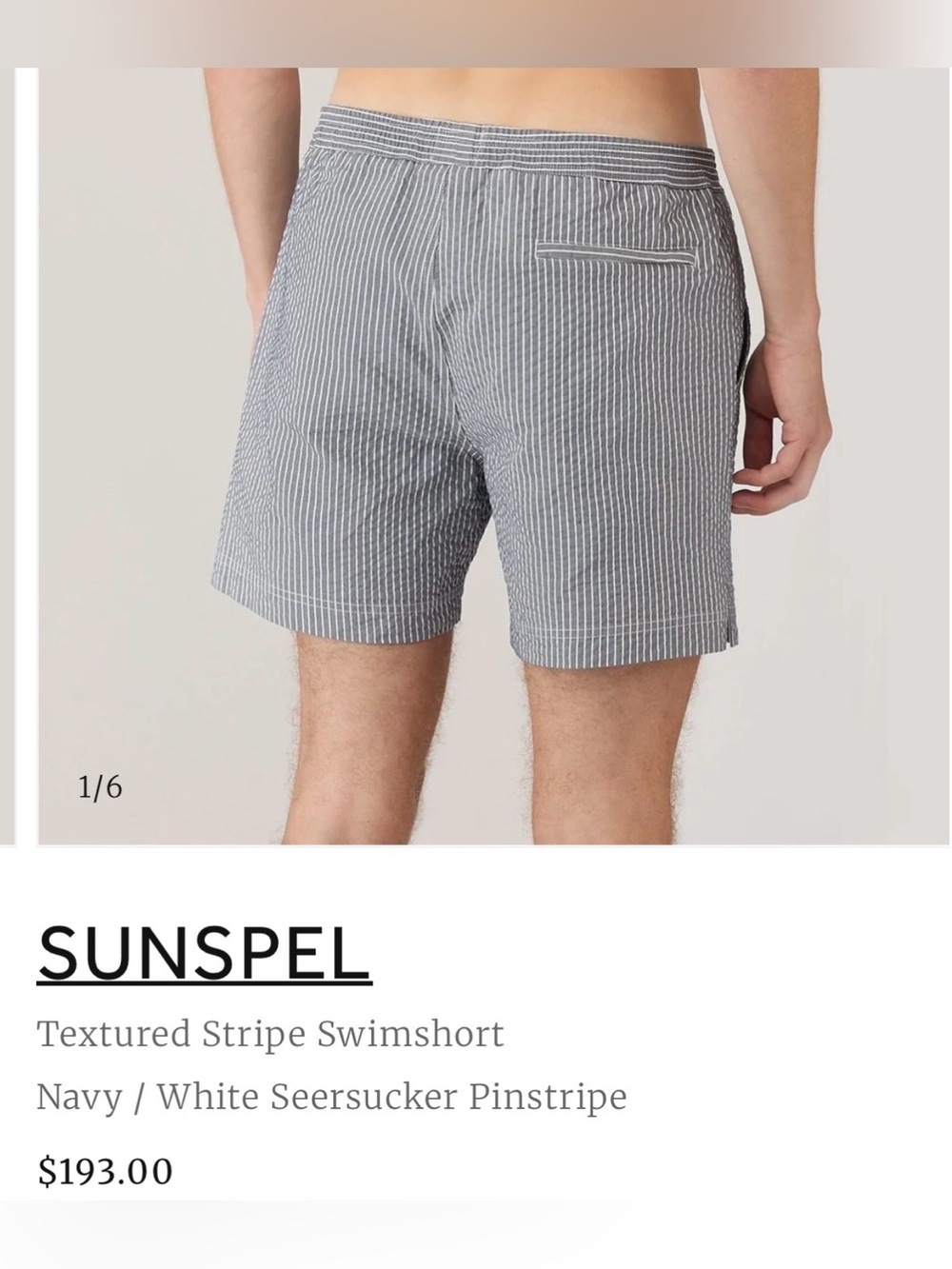 Sunspel Navy and White Seersucker Swim Trunks